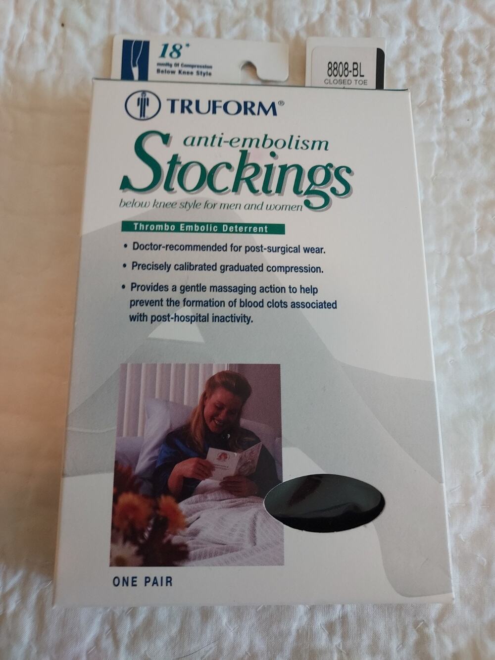 Truform Stockings Anti embolism size Large Black 8808-BL Closed Toe NWT